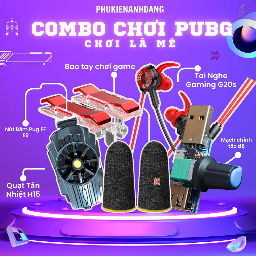 Combo 5 Loại Phụ Kiện Chơi Game: Tai nghe Gaming S2000, Quạt Tản Nhiệt X16, Phấn Chơi Game M6 Pro