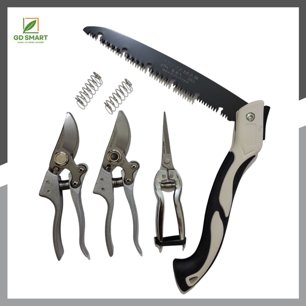 Combo Dụng Cụ Làm Vườn Cây Cảnh Bonsai ( 2 Kéo Cắt Cành SK5 Kéo Tỉa Thép Trắng Và Cưa Gập Cầm Tay) - Dụng Cụ NN GD Smart