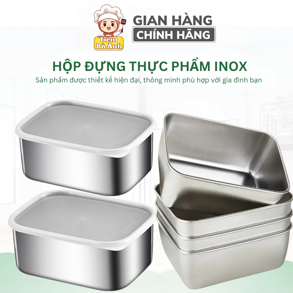 COMBO 4 HỘP INOX KÈM NẮP NHỰA, HỘP ĐỰNG THỨC ĂN INOX 304 CHỮ NHẬT CÓ ...