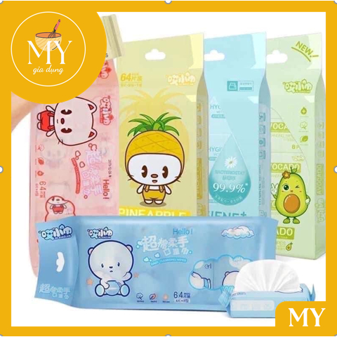 Set 8 gói Khăn giấy ướt mini bỏ túi nhỏ gọn - dễ dàng  - Bịch 64 khăn ướt mini bỏ túi siêu gọn
