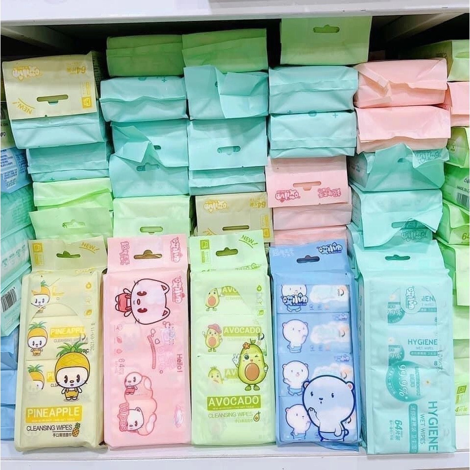 Set 8 gói Khăn giấy ướt mini bỏ túi nhỏ gọn - dễ dàng  - Bịch 64 khăn ướt mini bỏ túi siêu gọn