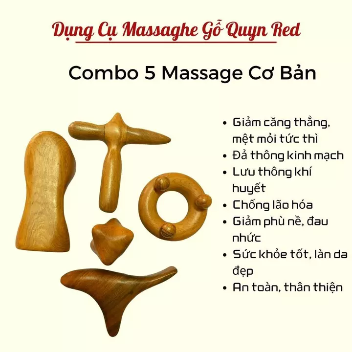 Bộ Dụng Cụ Bấm Huyệt Mát Xa Toàn Thân bằng gỗ không gây kích ứng da - dụng cụ bấm huyệt gỗ - Massage Quyn Red
