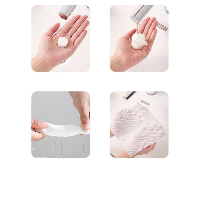Túi 50 viên Khăn giấy nén dạng viên kẹo hình gấu xanh 25 x 23cm