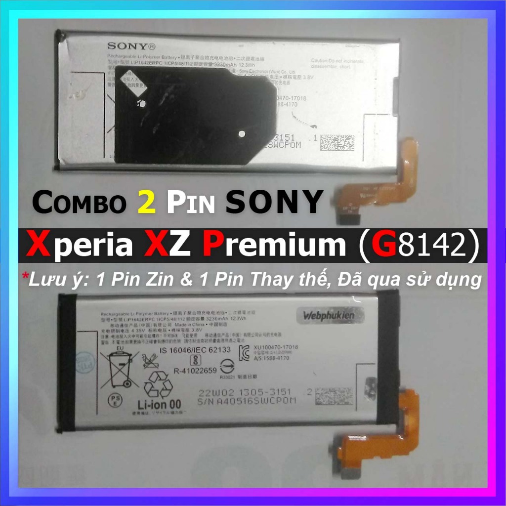 Combo 2 Pin Sony Xperia XZ Premium - G8142 (1 zin cũ, 1 thay thế, Đã ...