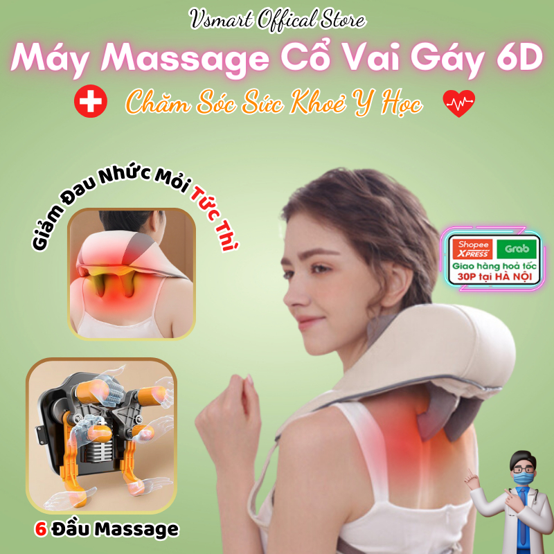 Máy Massage Cổ Vai Gáy Thông Minh 6D, Đai Mát Xa Làm Nóng Giảm Đau Nhức Mỏi Tức Thì Mô Phỏng Kỹ Thuật Massage Y Học