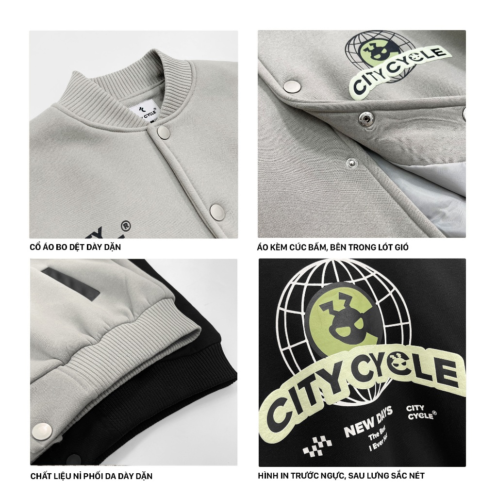 (ĐỌC KỸ MÔ TẢ) Áo Khoác Varsity Local Brand New Days City Cycle 2 lớp nỉ phối da oversize nam nữ form rộng