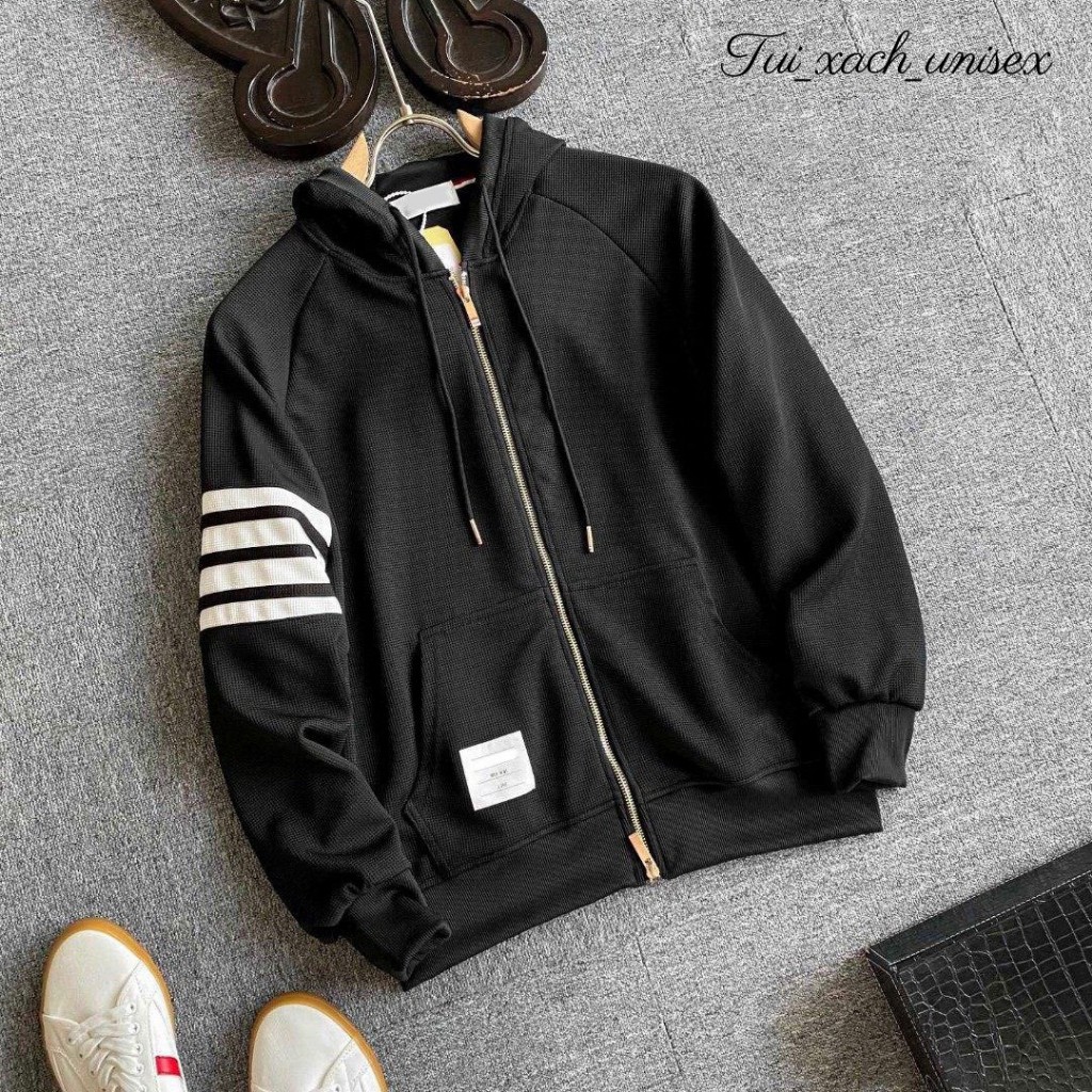 Áo khoác hoodie nỉ Bốn Sọc unisex form rộng chất nỉ ngoại dày dặn cao cấp có khóa kéo oversize dáng thụng - unisex L1