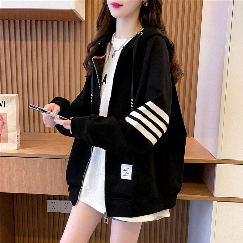 Áo khoác hoodie nỉ Bốn Sọc unisex form rộng chất nỉ ngoại dày dặn cao cấp có khóa kéo oversize dáng thụng - unisex L1