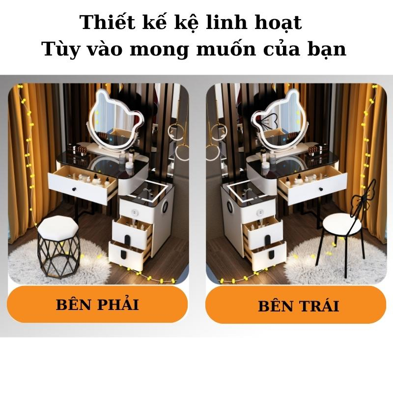 Bộ Bàn Trang Điểm Gương Gấu Thông Minh Size 70Cm Gương Led Cảm Biến Kèm Ghế Cao Cấp Có Sạc Không Dây, Loa Bluetooth