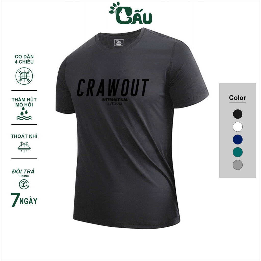 Áo thun Nam Gấu 194 vải thun lạnh co dãn 4 chiều, phong cách thể thao – gym – bóng đá, from slim fit – CRAWOUT
