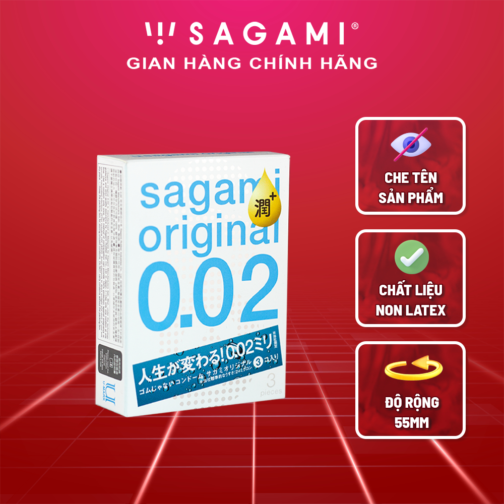 Bao cao su Sagami 002 Extra - Nhiều gel - bcs siêu mỏng - Non Latex - Hộp 3 chiếc