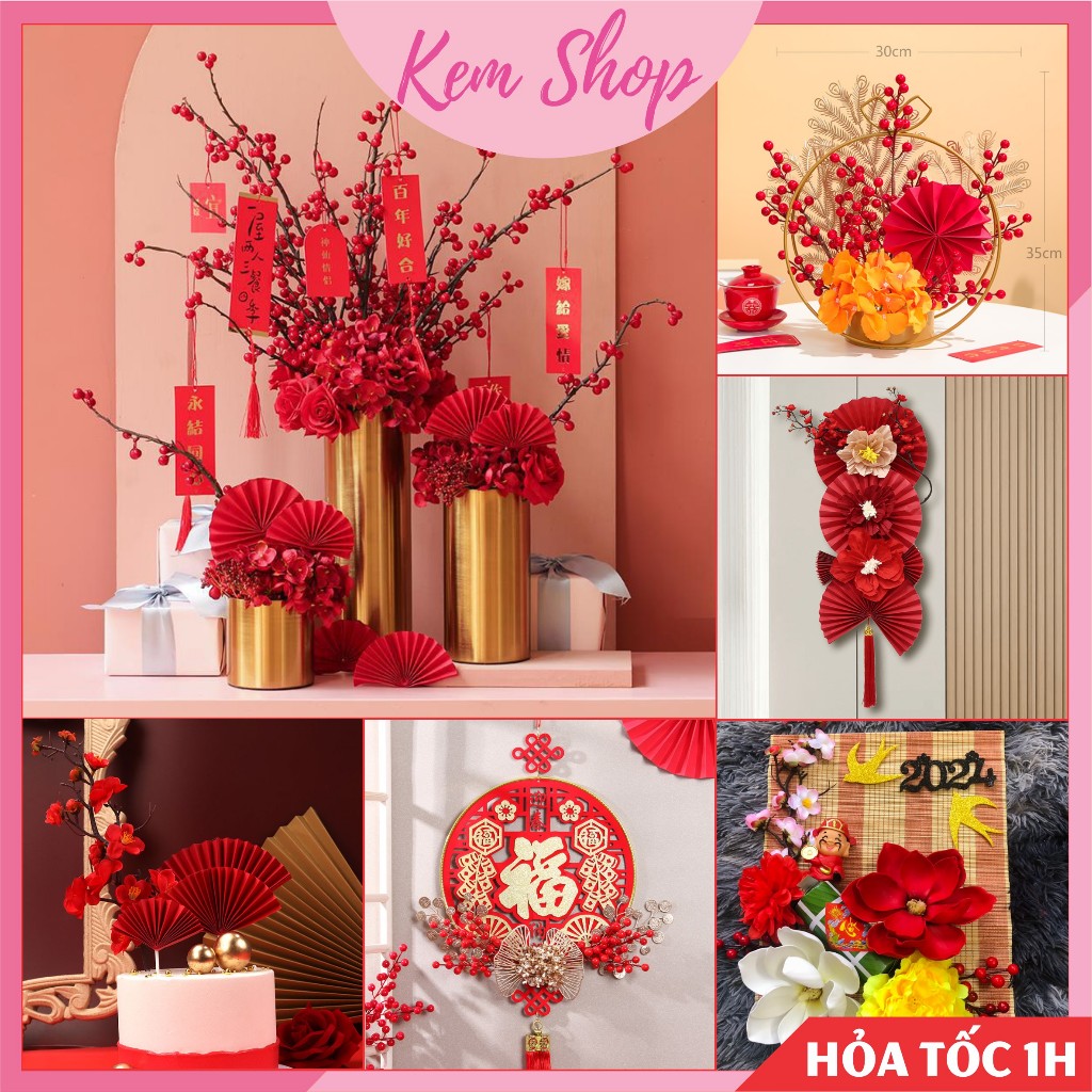 Phụ kiện trang trí decor giỏ quà Tết, làm tháp bánh, trang trí cành đào đông Tết - Kem Shop K236