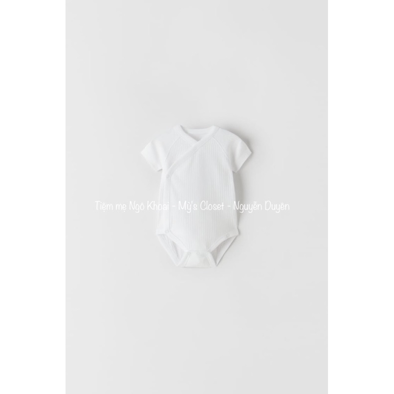 [MD01] Z.R Body cài chéo ngắn tay trắng thun gân cotton organic xuất xịn cho bé