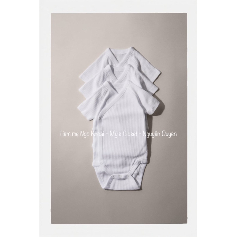 [MD01] Z.R Body cài chéo ngắn tay trắng thun gân cotton organic xuất xịn cho bé