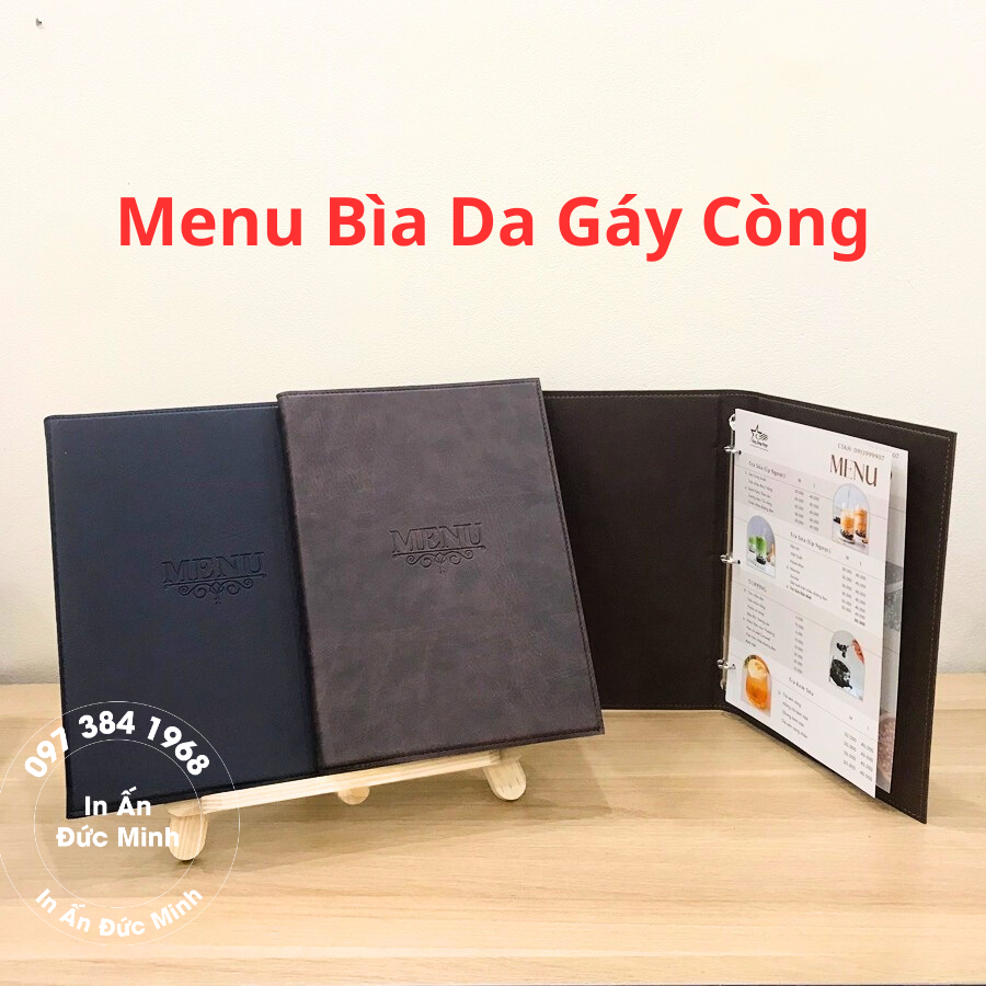 Quyển bìa da gáy còng, menu da cao cấp gáy còng, sổ menu kích thước A4 ...