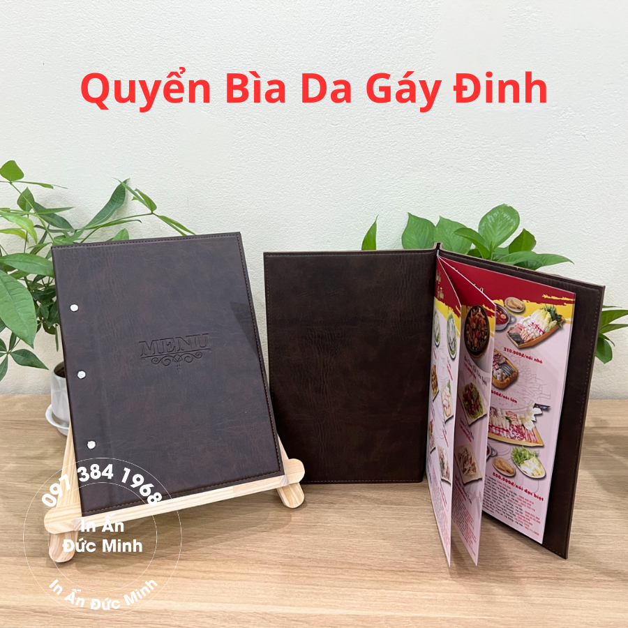 Quyển Menu bìa da gáy đinh, menu da cao cấp gáy đinh, sổ menu kích ...