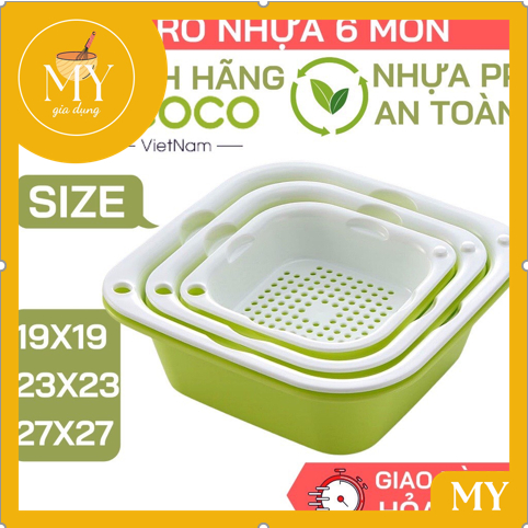 Bộ thau rổ 6 món ECOCO  nhựa vuông  [Giao Màu Ngẫu Nhiên] nhựa Việt Nhật dày đẹp