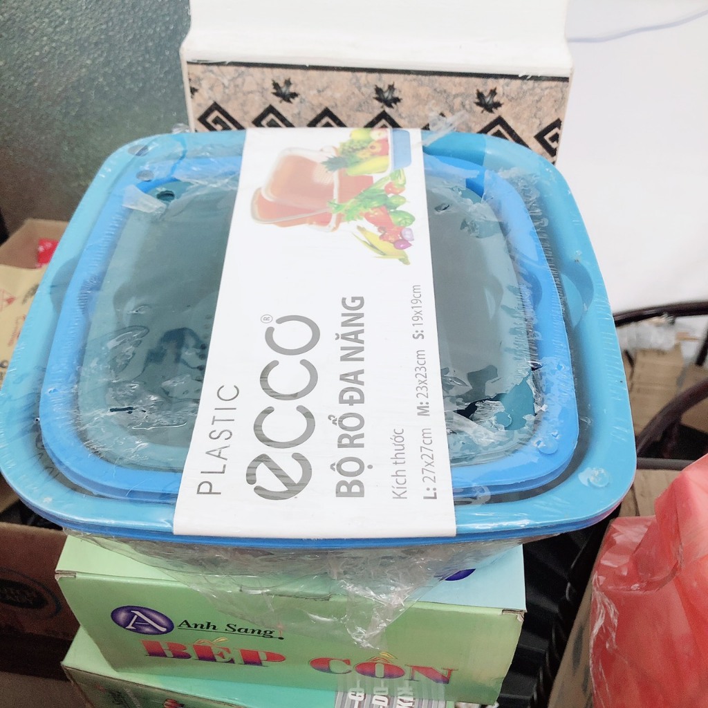 Bộ thau rổ 6 món ECOCO  nhựa vuông  [Giao Màu Ngẫu Nhiên] nhựa Việt Nhật dày đẹp