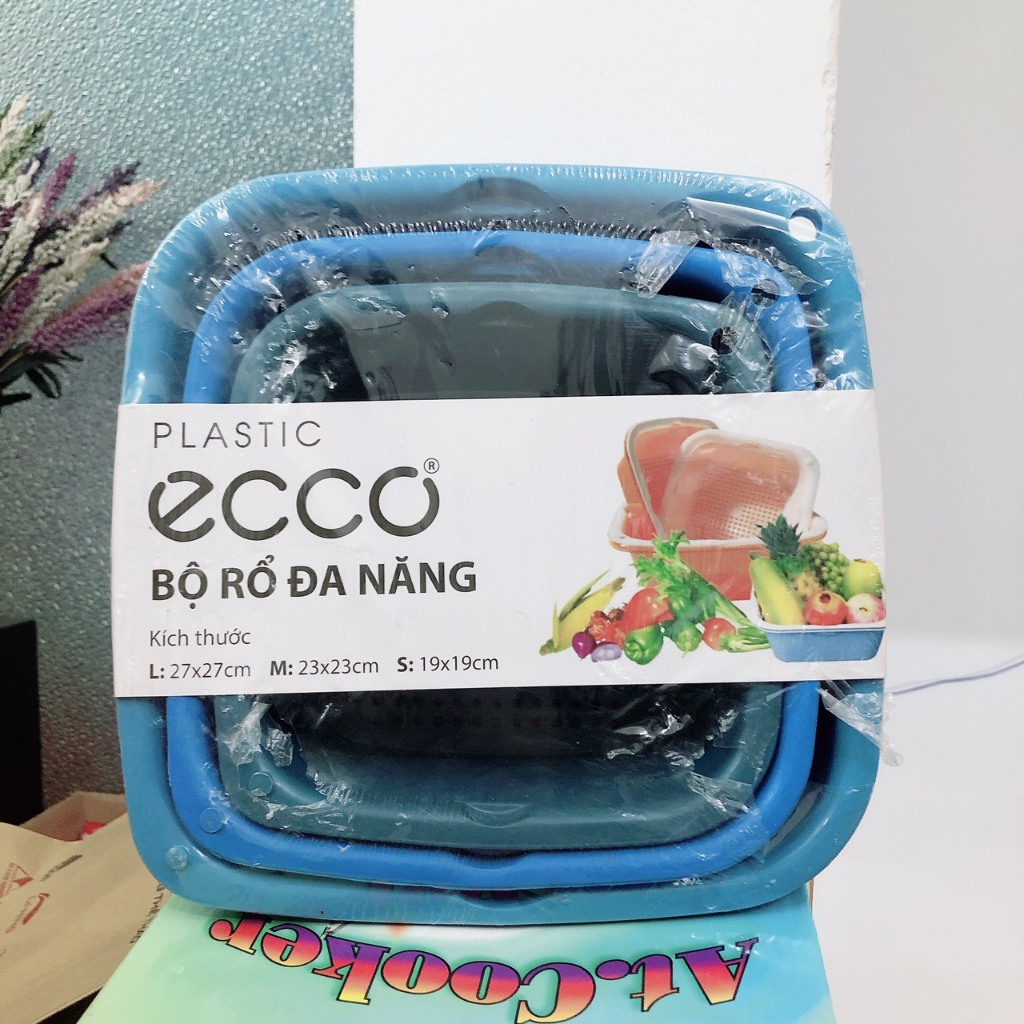 Bộ thau rổ 6 món ECOCO  nhựa vuông  [Giao Màu Ngẫu Nhiên] nhựa Việt Nhật dày đẹp