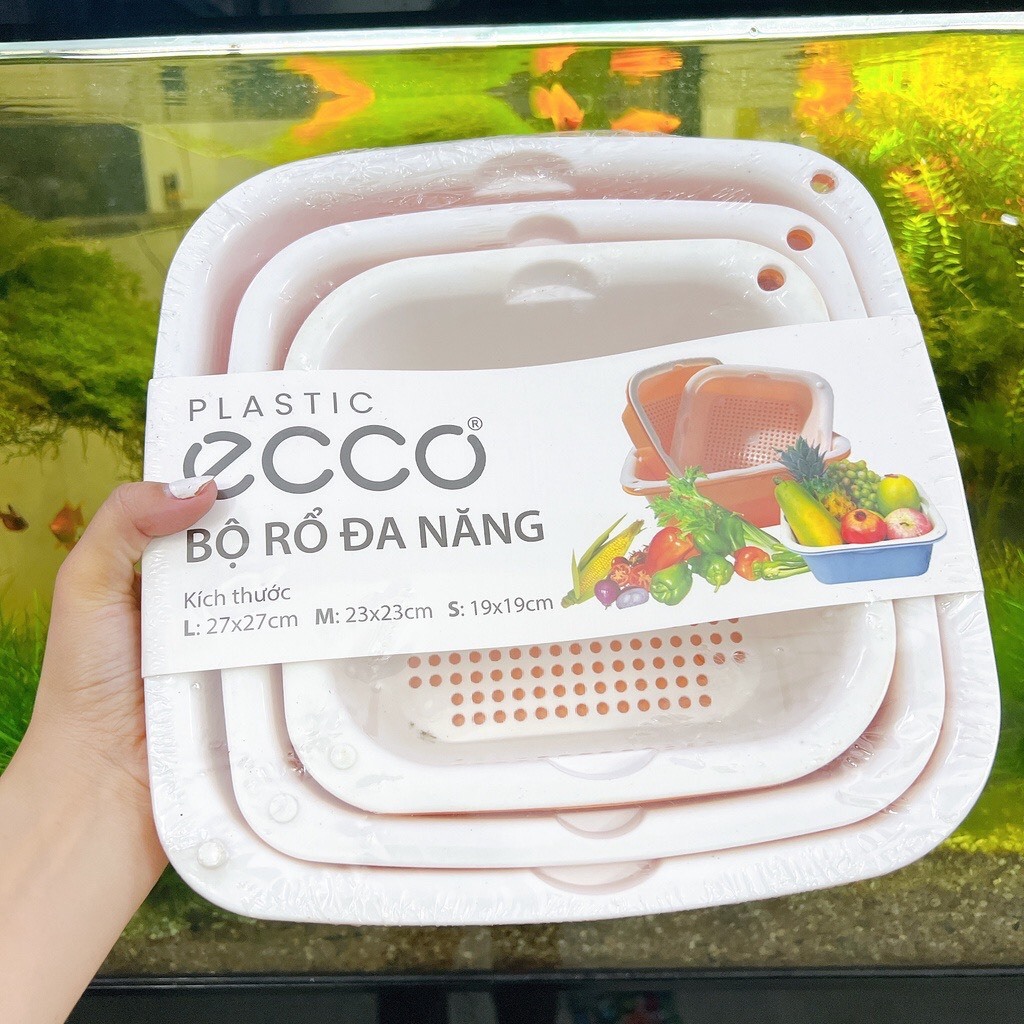 Bộ thau rổ 6 món ECOCO  nhựa vuông  [Giao Màu Ngẫu Nhiên] nhựa Việt Nhật dày đẹp