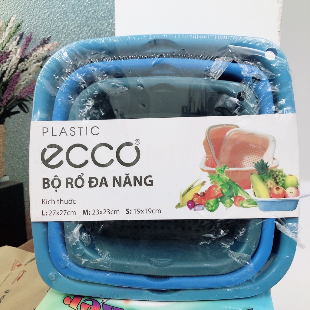 Bộ thau rổ 6 món ECOCO  nhựa vuông  [Giao Màu Ngẫu Nhiên] nhựa Việt Nhật dày đẹp