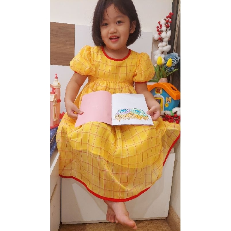 Váy Đầm Công Chúa Cao Cấp Xuất Hàn Jam & Jenny  Kẻ Caro Màu Vàng Tươi Cho Bé Gái 1-10T 10-35kg