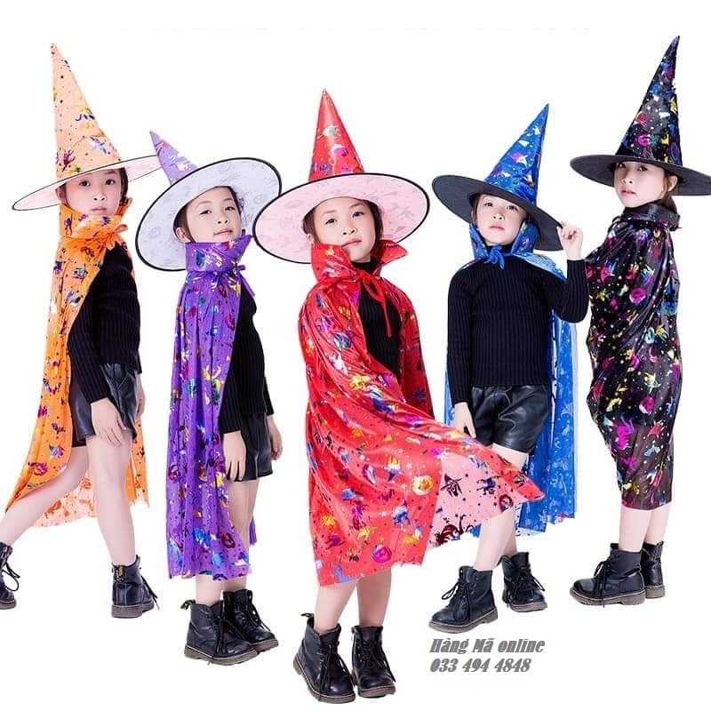 Choàng và mũ phù thủy hóa trang Halloween cho người lớn và trẻ em