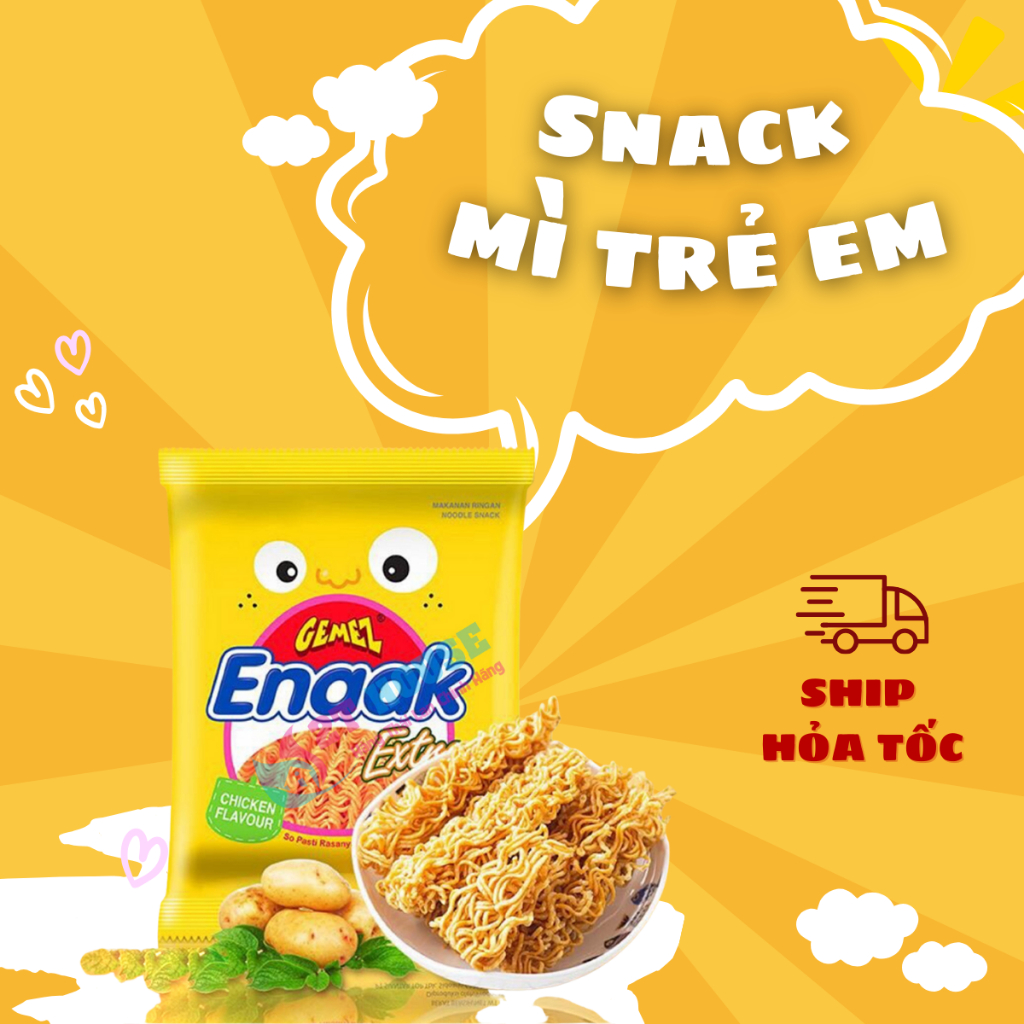 Snack mì tôm trẻ em Enaak Indonesia vị gà truyền thống mì tôm ăn liền mì ăn sống ngọt mặn thơm