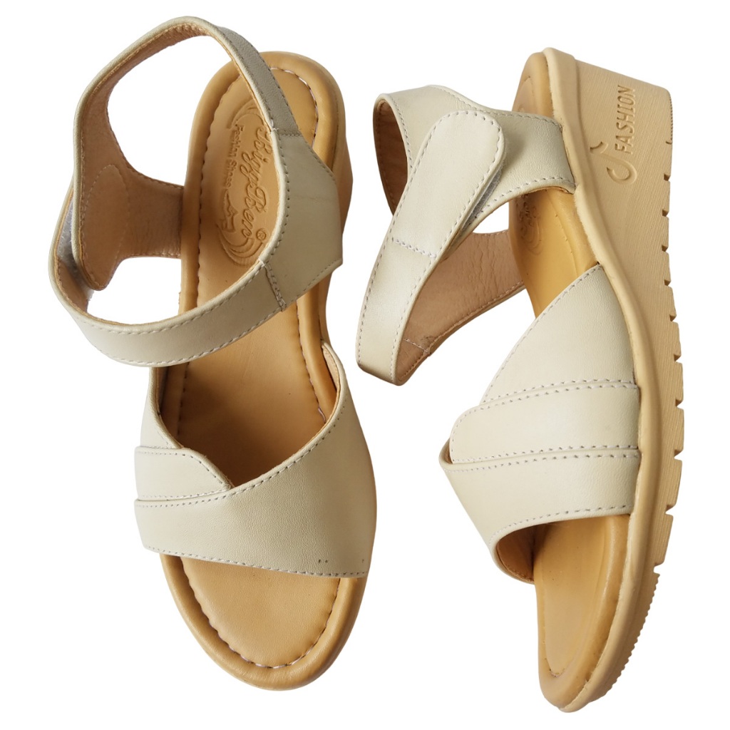 Giày Sandal Đế Xuồng BIGGBEN Da Bò Cao 5 Phân HKD761