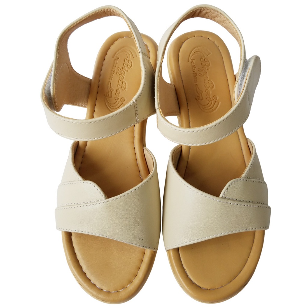 Giày Sandal Đế Xuồng BIGGBEN Da Bò Cao 5 Phân HKD761