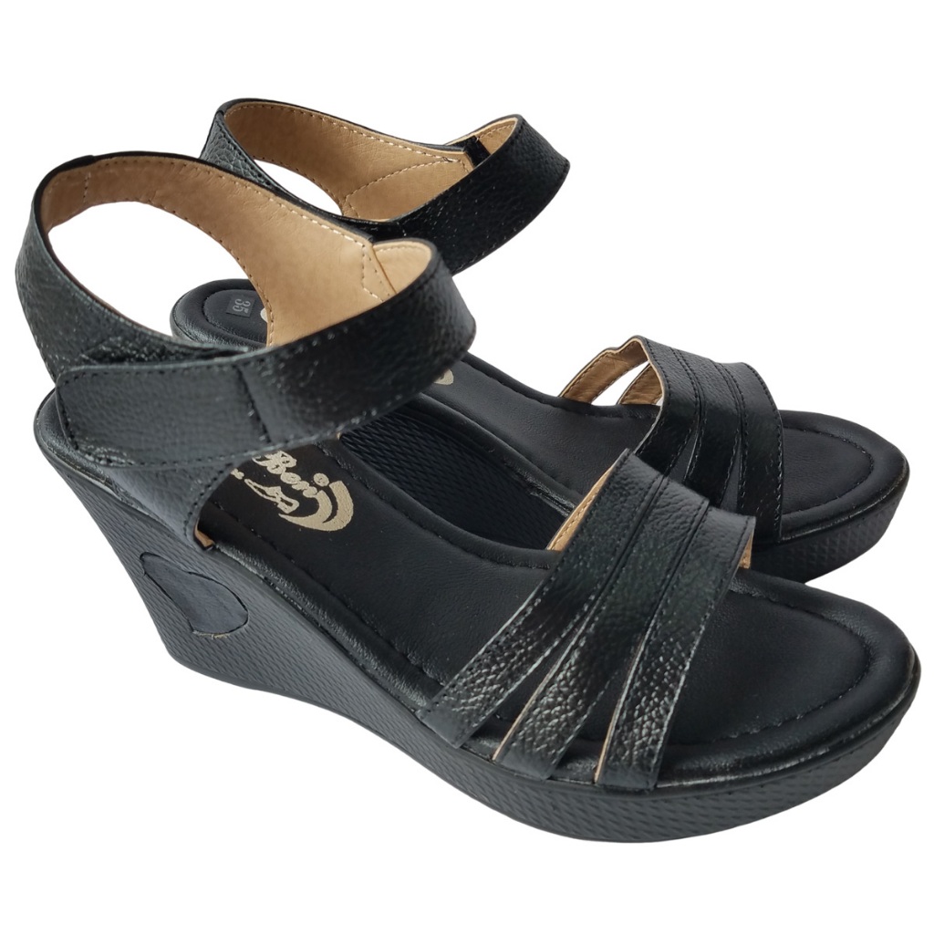 Giày Sandal Đế Xuồng BIGGBEN Da Bò Cao 9 Phân HKD762