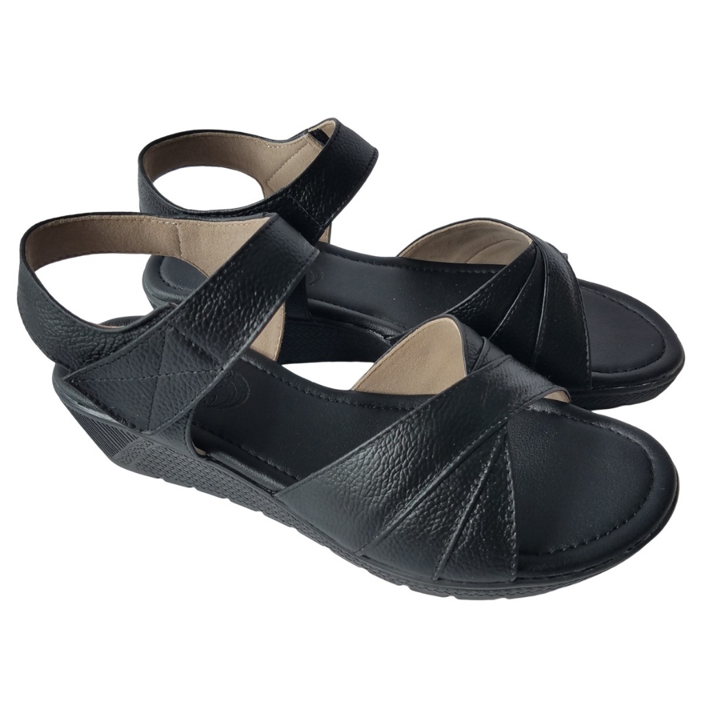 Giày Sandal Đế Xuồng BIGGBEN Da Bò Cao 5 Phân HKD760
