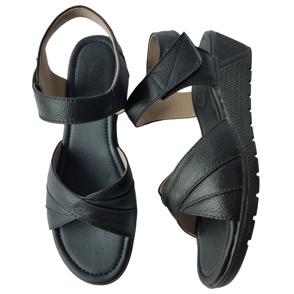Giày Sandal Đế Xuồng BIGGBEN Da Bò Cao 5 Phân HKD760
