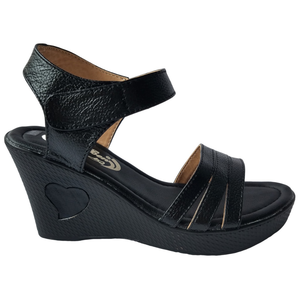 Giày Sandal Đế Xuồng BIGGBEN Da Bò Cao 9 Phân HKD762