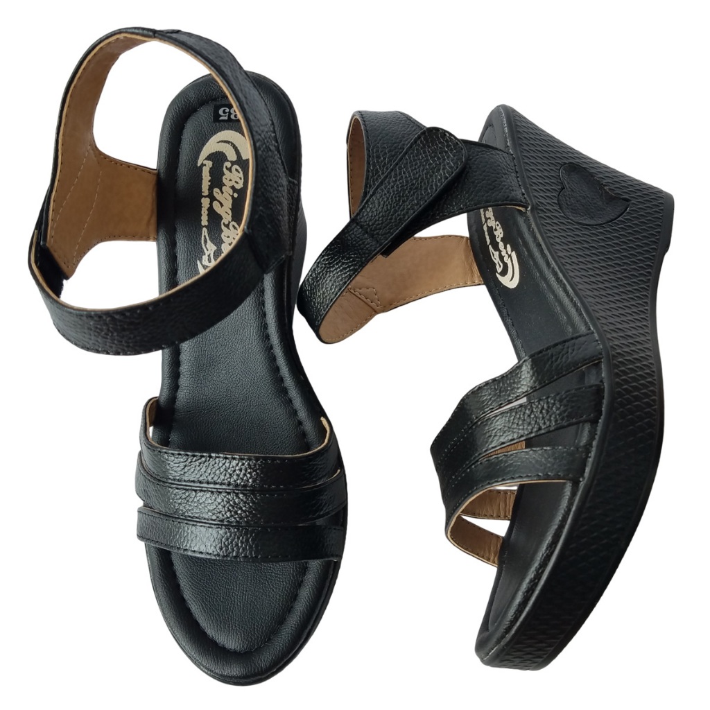Giày Sandal Đế Xuồng BIGGBEN Da Bò Cao 9 Phân HKD762