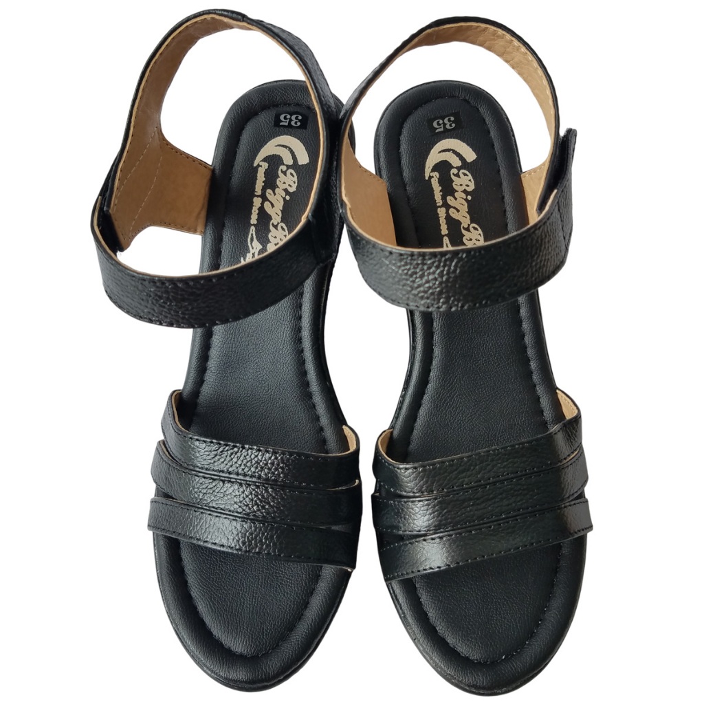 Giày Sandal Đế Xuồng BIGGBEN Da Bò Cao 9 Phân HKD762