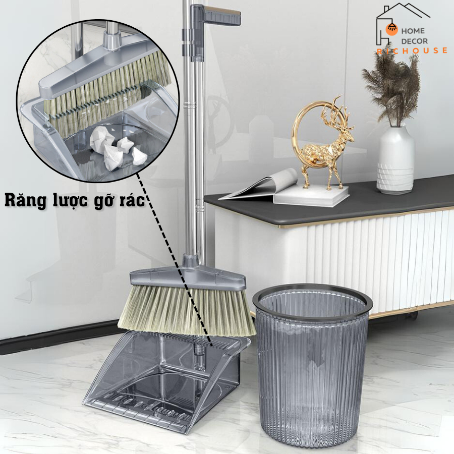 Bộ chổi quét nhà kèm hót rác 2 trong 1 chất liệu ABS bền đẹp chống mài mòn có răng gỡ rối