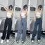 YURI JEANS - Quần Jeans ông Suông Nữ Lưng Cao Cạp Nút