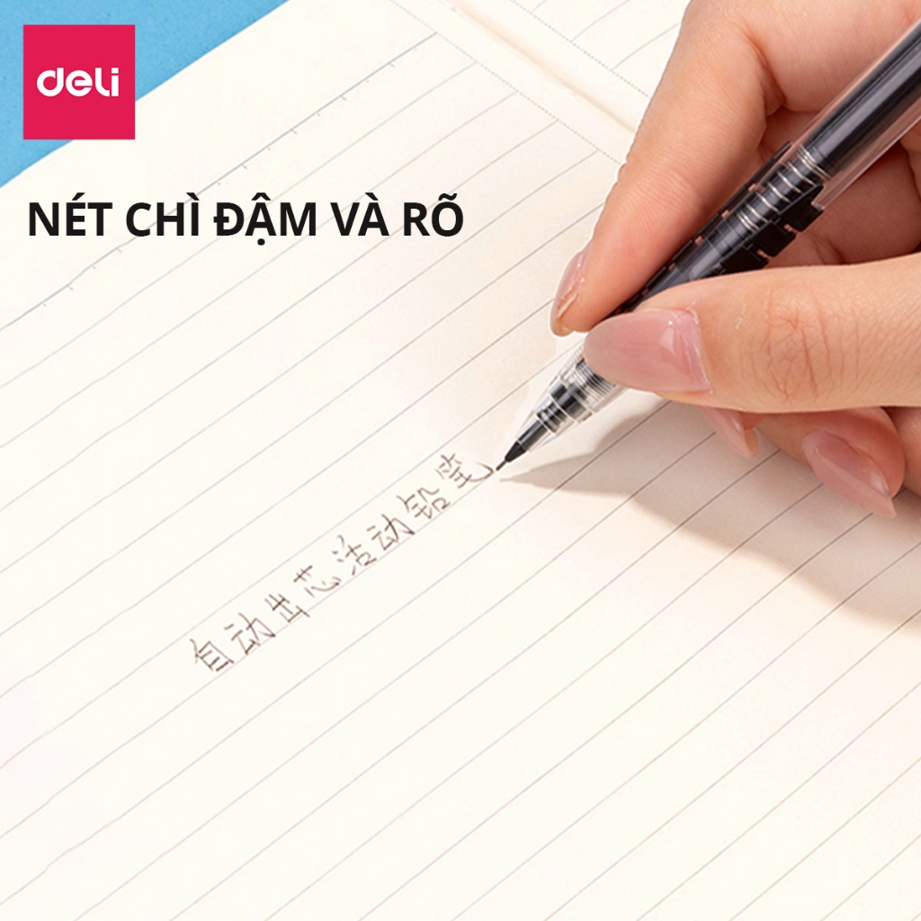 Bút chì kim bấm Deli ngòi 0.5mm màu pastel dễ thương cao cấp cải tiến có đầu tẩy cho học sinh văn phòng nhỏ gọn tiện lợi