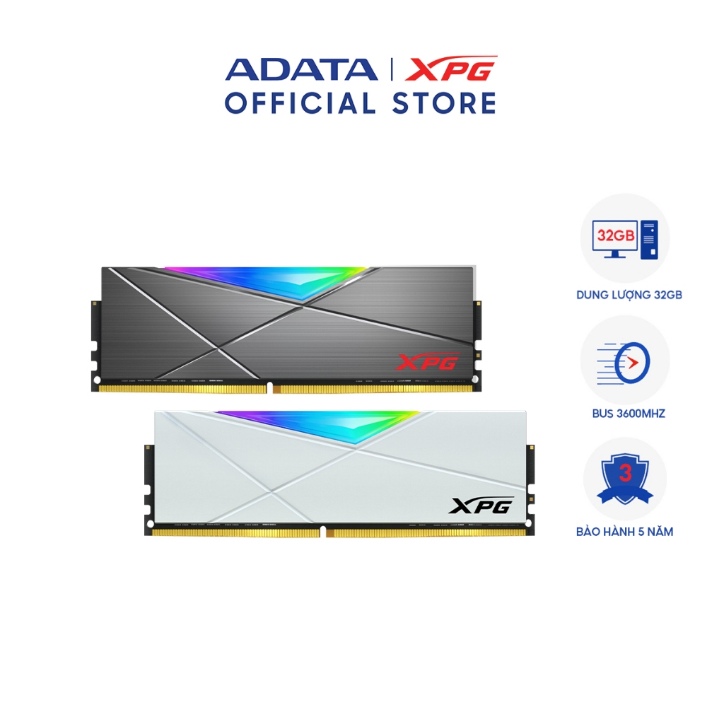 RAM PC ADATA SPECTRIX XPG D50 DDR4 32GB Bus 3600Mhz LED RGB (WHITE/GREY ...