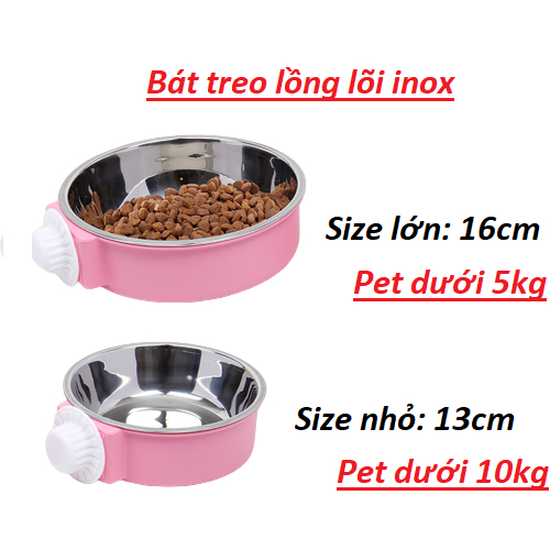 Chén inox treo chuồng/ Bát ăn treo lồng có lõi inox tháo rời 2 size ...
