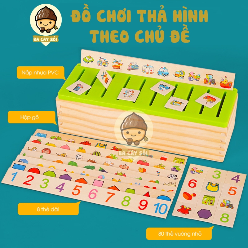 Đồ chơi gỗ Montessori thả hình theo nhiều chủ đề siêu an toàn giúp bé tinh mắt và rèn luyện tính kiên trì.