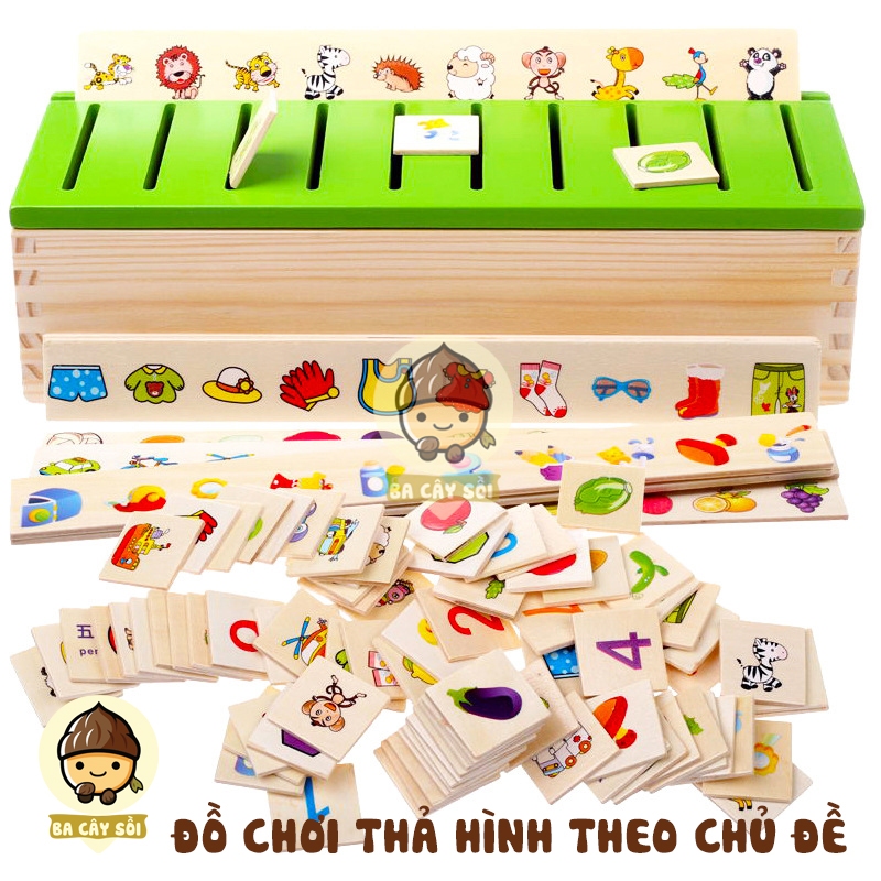Đồ chơi gỗ Montessori thả hình theo nhiều chủ đề siêu an toàn giúp bé tinh mắt và rèn luyện tính kiên trì.