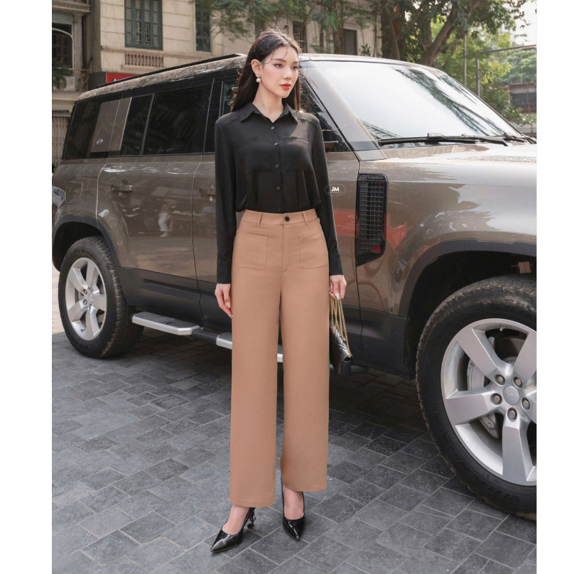 Quần thiết kế JM Dress Design ống suông cạp cao hai túi ốp mông 3P21.2303PL