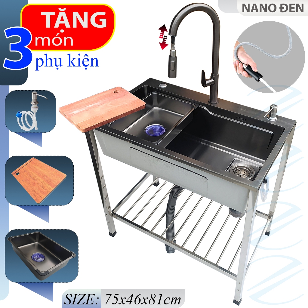COMBO Chậu Rửa Chén Bát Inox Phủ Nano Có Chân Kazta Kèm Vòi Nước Lạnh ...