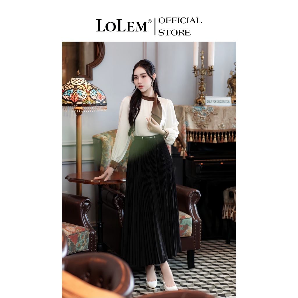 Chân váy xếp ly dài LOLEM CVX386 thiết kế dập ly bung xòe chất linen lụa cao cấp