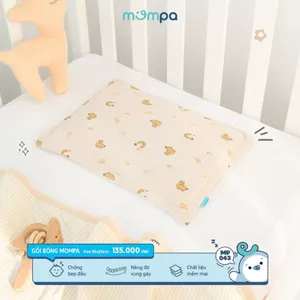 Gối cho bé sơ sinh Mompa ruột bông mềm mại chống bẹp đầu hoạ tiết động vật dễ thương 35x25cm 043