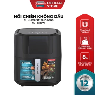 Nồi chiên không dầu 9L Sunhouse SHD4089 - Sản xuất tại Việt Nam - Cảm ứng, 8 chế độ - Tích hợp đèn và cửa sổ quan sát