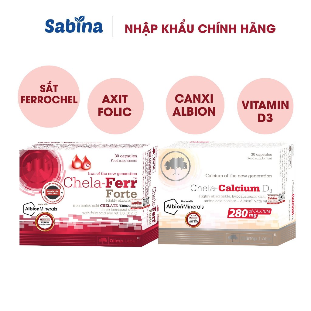 Ảnh Cặp sắt Chela Ferr Forte và canxi Chela-Calcium D3 dạng Chelate Albion -Thực phẩm bảo vệ sức khoẻ cho bà bầu và sau sinh 1