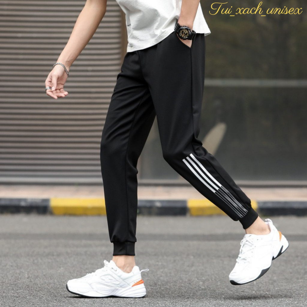 Quần Thể Thao Nam 3 Sọc Phối Túi Khóa Quần Nam Thu Đông Co Giãn Ống Suông ,Ống Côn - unisex L1